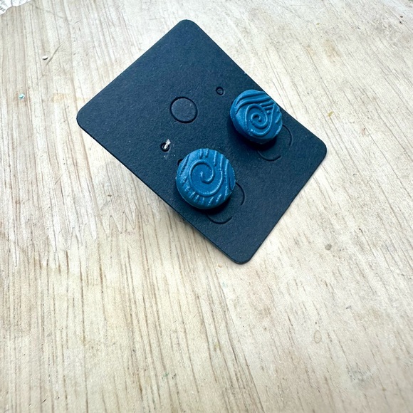 Hand Crafted Navy Blue Polymer Clay Stud Earrings with Embossed Swirls - Picture 4 of 4